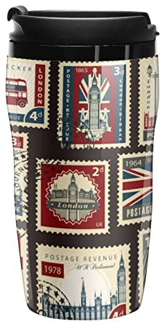 Set of Stamps with The Union Jack Coffee Mug with Lids Insulated Travel Tumbler Reusable Drink Cup for Water Drinks 250ml