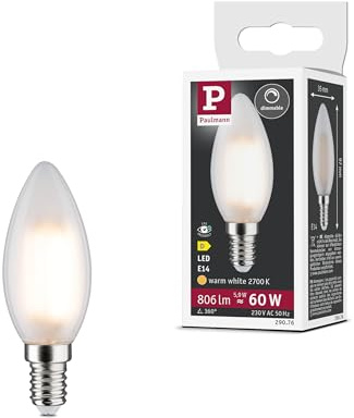 Paulmann 29076 Filament 230V LED Kerze E14 230V 5,9W 806lm dimmbar 35mm Matt Glas 2700K - Warmweiß