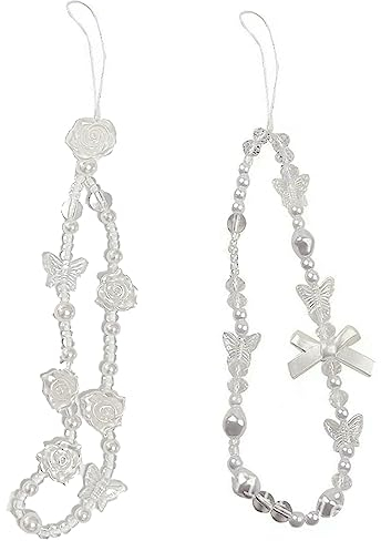 Handy Lanyard 2 Stück Handgemachte Anti-Lost Handyhülle Anhänger Anhänger Kette, Handy-Anhänger, Telefon Lanyard Handschlaufe Handgelenkschlaufe Perlen Kette Lanyard Schmuck