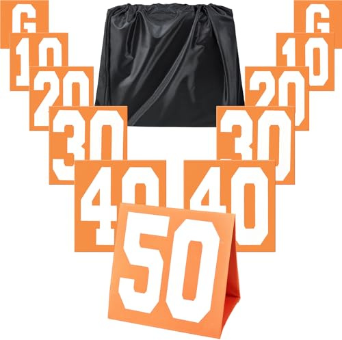 Liliful Set of 11 Football Yard Markers High Visibility Football Field Yard Line Markers 12.5 Inch Portable Weighted Yardage Marking with Carrying Bag for Sports Game Training(Orange)