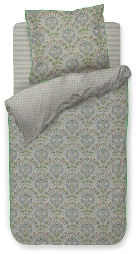 PiP Studio Bettwäsche Alba Blau Perkal Ornamente Blumen Blätter Bögen Paisley Beige, Größe:155 cm x 220 cm