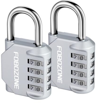 FOBOZONE Zahlenschlösser Vorhängeschloss, 4-stelliges wasserdichtes Vorhängeschloss mit zurücksetzbarem Code, für Turnhallenschließfach, Schrank, Schuppen, Haspel, Tor (Silber 2 Pack)