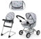 Bayer Design 13707AB Dolls pram, doll stroller, carriage pram, foldable, with highchair, bag