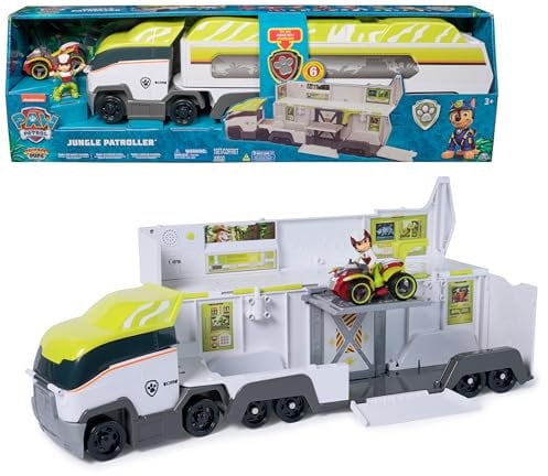 PAW PATROL Jungle Pups – Jungle Patroller Teamfahrzeug mit Startrampe, Licht- und Geräuscheffekten, Ryder-Hero Pups Figur und Quad Basis-Fahrzeug, Spielzeug geeignet für Kinder ab 3 Jahren
