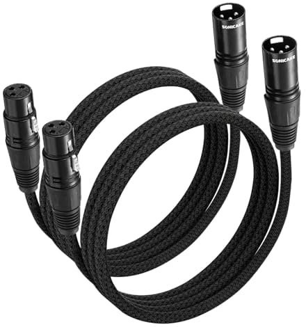 SONICAKE XLR Microphone Cable 2 Pack 2M/6FT Male to Female 3 Pin Nylon Braided Cable for Studio Recording and Live Production