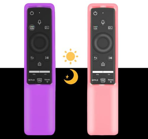 Confezione da 2 custodie compatibili con telecomando Samsung Smart TV serie BN59, in silicone leggero, antiurto, antiscivolo, rosa acceso e viola brillante