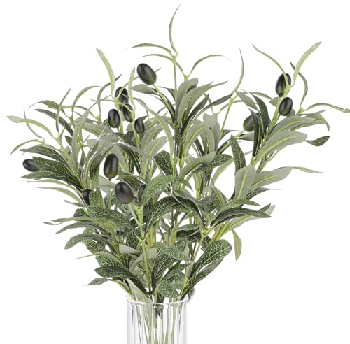 10 palitos de ramas de olivo falsas, ramas de olivo para jarrones, doble tenedor, vegetación artificial para centros de mesa, ramas de olivo sintético para jarrones, jarrón de mesa realista para boda,