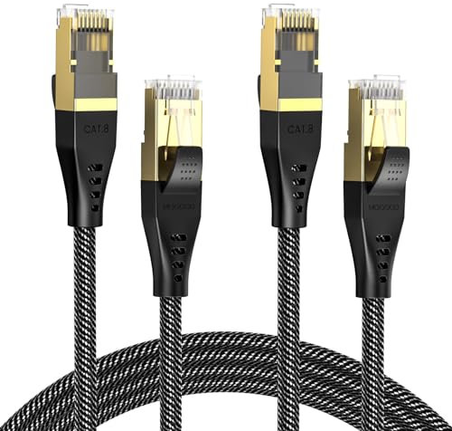 MOGOOD Cat 8 cable Ethernet, 2M 2Pack plana gigabit RJ45 cable de Internet de alto rendimiento, alta velocidad 40Gbps 2000Mhz cable LAN compatible con extensores WIFI, routers, módems