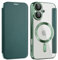 ZQYFCDZ Magnetische Hülle für iPhone 16 Kompatibel mit MagSafe, PU-Leder Flip Portemonnaie mit Kartensteckplatz, Transparente Handyhülle für iPhone 16, Grün