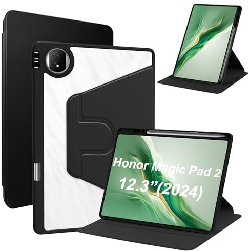 Lemxiee Funda para Honor Magic Pad 2 Cover,Funda Protectora con Soporte Plegable/con Ranura para bolígrafo,Funda de Cuero PU + acrílico Transparente para Honor Magic Pad 2 12.3 2024 Case