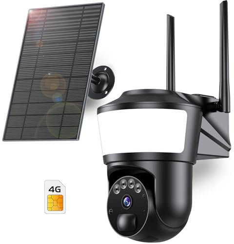 Fsioue 3G/4G LTE Camaras de Vigilancia sin Cables con Panel Solar, 4MP Camara Vigilancia SIM con Batería 10000mAh, Detección de Humana, Seguimiento Automático, Visión Nocturna a Todo Color (Negro-1)