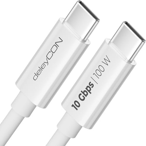 deleyCON 1m Cavo USB C USB3.2 Gen2 (10 Gbit/s + 100W Fast Charge) Cavo di Ricarica Cavo Dati per SDD HDD Apple iPhone 16 15 Pro Max Samsung Galaxy S25 S24 iPad MacBook iMac Tablet Switch PS5 Bianco