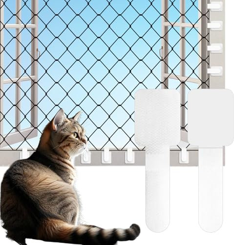 JurciCat 100 Pièces Filet pour Chat pour Balcon Protection Fenetre Chat sans Percer Outdoor Adhesive Hooks Fixation pour Filet de Balcon pour Chats Crochet Fixation Filet Chat (sans Filet de Chat)