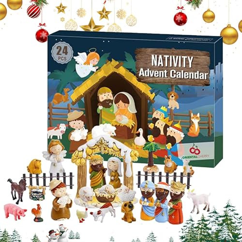 Weihnachtskrippe Weihnachten Adventskalender 2024 Krippenfigur Countdown Kalender, 25 Weihnachten Weihnachtskrippe Set, Christliche Religiöse Kinder Krippe Set Kleine Krippe Spielset Spielzeug