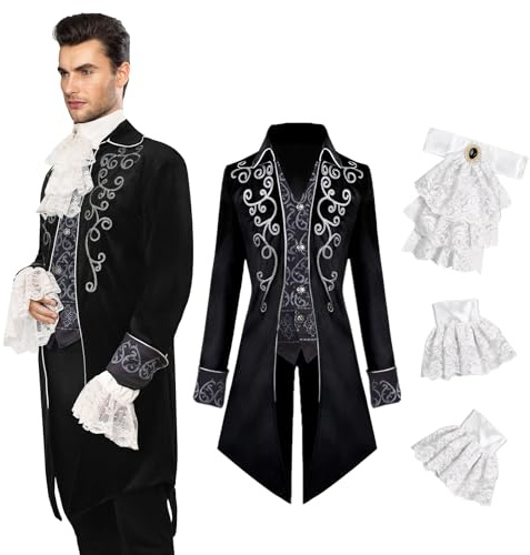 YQVGFBY Costume médiéval pour homme : veste steampunk, queue-de-morue gothique, queue-de-morue victorienne pour homme, Halloween pirate vampire cosplay