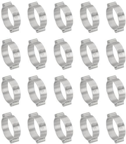 PATIKIL 20 Pack 28-31mm Double Ear Hose Clamp, 304 Stainless Steel O Clip Crimp Rings for Fuel Petrol Pipe Tube Fitting Connections, Silver Tone