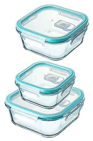 DECHOUS 1 Satz Crisper Aus Glas Luftdicht Lebensmittelbehälter Mit Deckel Zum Mitnehmen Multi Mehlbehälter Mit Deckel Lagerbehälter Krippe Sky-blue Hohes Borosilikat 3st