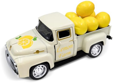 Zitrone Truck Dekor, Zitronen Deko für Sommer Party, Bauernhaus Metall LKW mit 6 Kleinen Künstlichen Zitrone für Zuhause, Zitronen Schale Deko für Tisch Centerpieces Küche Schaufenster Terrasse
