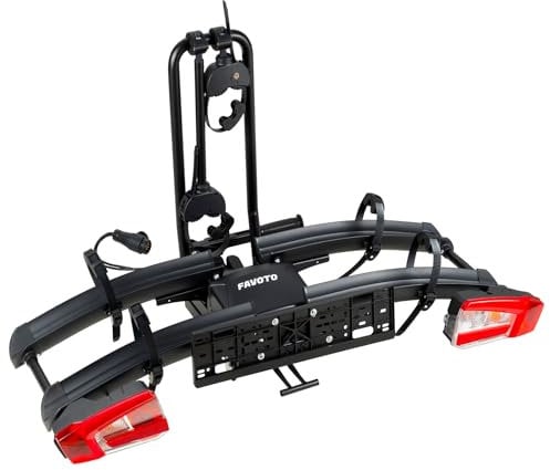 Favoto Porte-Vélos pour E-Bike sur Attelage - Pliable Antivol pour 2 Vélos avec Roues de 20-29 Pouces Max 26 * 4.0 pour Accès au Coffre Noir