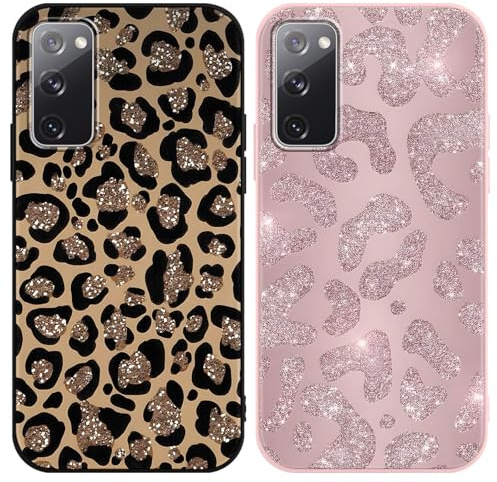 Vxinvnoi 2 Stück Handyhülle für Samsung Galaxy S20 FE (4G/5G) Hülle 6,5, Aesthetic Muster Glitzer Motiv Weiche TPU Ultra Dünn Silikon Schutzhülle Kratzfeste Stoßfest Bumper Case für Mädchen, Leopard