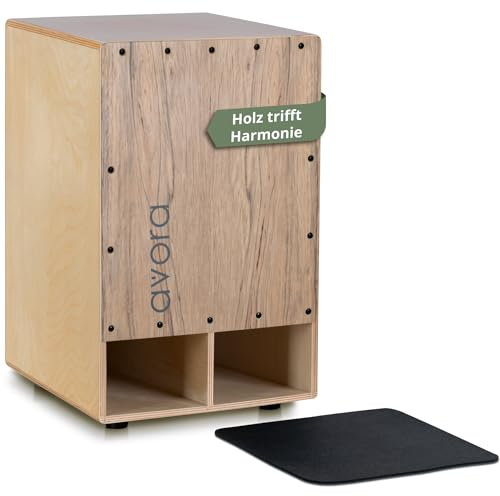 Avora Bass Boost Cajon - Percussion Trommelkiste mit verstärktem Bass - Sitztrommel mit Integrierter Griffschale - Snare-Effekt - Inkl. Sitzpad aus Neopren - Instrument mit Akazien-Furnier - Braun