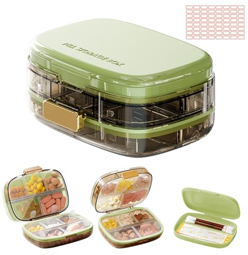 kiptyg 10 Fach Tablettenbox (7 Tage) – Morgens/Mittags/Abends Pillenorganizer, wasserdichte Medikamentendose für Reise, Vitamine (kompakt, 10x8cm) – Inkl. Notizblock