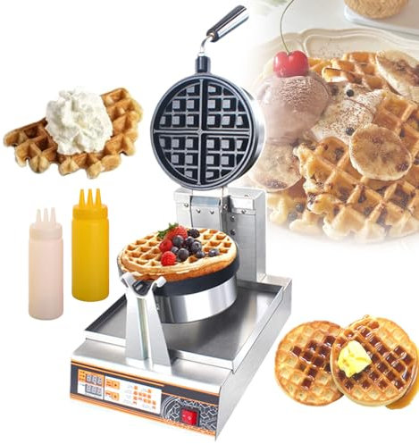 lilishangmao Gaufrier Professionnel Double Face, Gaufrier Rond Professionnel 1200 W - Plaques Antiadhésives, Écran Numérique, pour Pâtisseries, Pâtisseries Et Restaurants, avec Flacon Souple