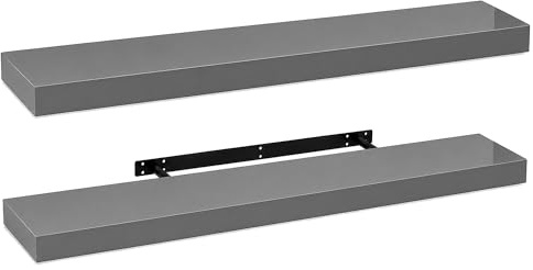 iTrend High Gloss Grey Floating Wall Shelf, Wall Mounted Floating Storage Shelves, Modern Book Shelf Display for Living Room, Bedroom, Kitchen & Bathroom, Bracket Included - 110cm, Pack of 2