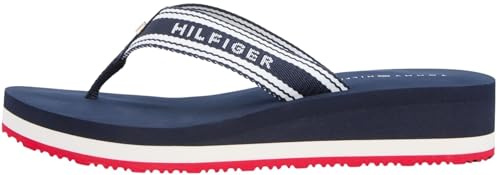 Tommy Hilfiger Damen Flip Flops Flag Print Summer mit Keilabsatz, Mehrfarbig (Rwb), 37