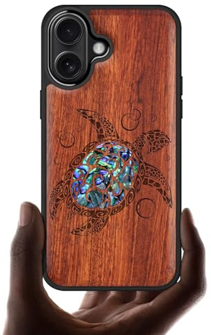 Carveit Bois Étui pour iPhone 17, (Rosé-Tortue de mer) | Magnétique Coque, Bois et Incrustation de Coquille de Téléphone Compatible Magsafe Avec iPhone 17 Étui