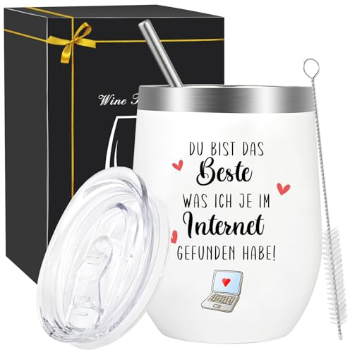 Weinbecher Edelstahl - Ich wünschte du würdest nebenan wohnen, Geschenke für Frauen, Geburtstagsgeschenk für Beste Freundin Schwester, Thermobecher mit Deckel, Stroh und Strohhalmpinsel (Internet)