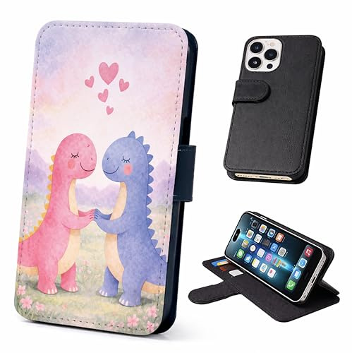 Cute Dinosaur Friends Wallet Phone Case – Compatible with iPhone SE, 7, 8, X, XR, 11, 12, 13, 14, 15, 16 & 16E (Plus, Mini, Pro, Max Models) – Faux Leather Flip Cover with Card Slots Dino