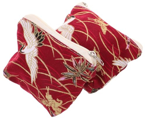 KOMBIUDA 2 Pièces Pochette À Monnaie Japonaise en Brocart Petite Pochette Zippée Vintage 3.94 X 3.35 X 0.39 in pour Pièces Clés Et Bijoux Sac Compact Portable