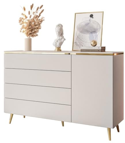 Lookway Kommode Aurora Kaschmir Matt mit Goldleiste – Hängend oder Stehend auf Goldenen Beinen – Modernes Design, Luxus & Funktionalität (schräge Gold Chrom Beine)