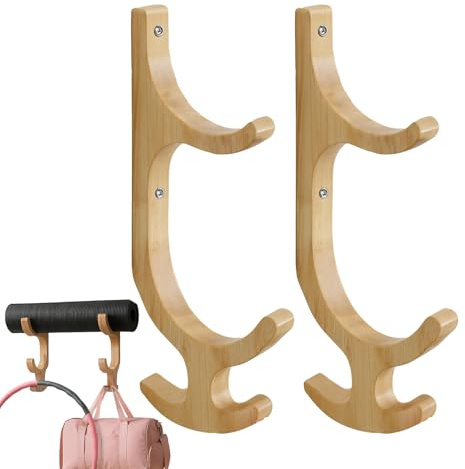 Yogamatten-Aufbewahrungsregal – Wandhalterung für Yogamatten aus Holz | Yogamatten-Halterung, Wandhalterung mit 4 Haken für Fitnessstudio, Zuhause, Wohnzimmer, Wohnung, Schlafzimmer, Widerstandsbänder