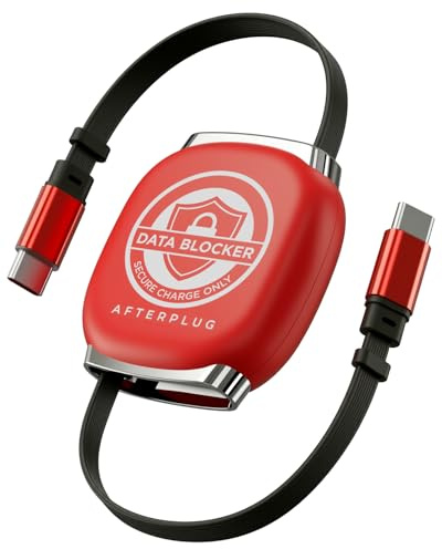 Afterplug Retractable USB-C Data Blocker Cable, 240W Fast Charging, 1m | Blocks Data at Public Ports | Charge-Only Cable | Anti-Juice-Jacking | 5-Stage Retraction for iPhone 15-17, MacBook & More