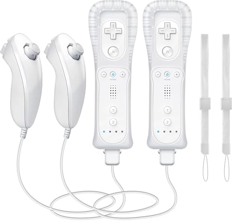 WKOLF Juego de 2 mandos a distancia de repuesto para Nintendo Wii/Wii U con Motion Plus, 2 unidades (mandos a distancia + joysticks analógicos + funda de silicona + correa de mano)