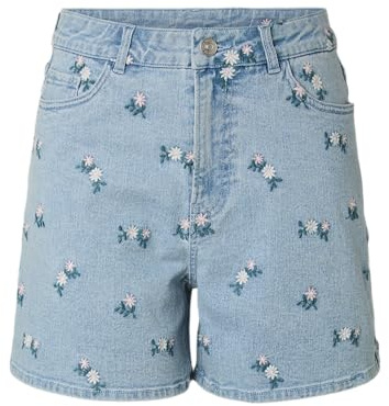 Pieces Damen Pcflora Hw Denim Emb Shorts Noos Pcflora Hw Denim Emb Shorts Noos
