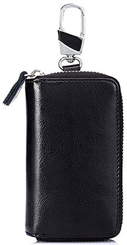 SINOKAL Portachiavi Pelle Borsellino Portachiavi Lungo per Donna Uomo Portachiavi Borsa in Pelle Unisex Portafoglio Chiave Auto Portafogli con 12 Gancio (Nero)