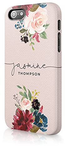 Personalised Compatible with iPhone 5 / 5s / SE 2016 Tirita Hard Case Cover PRINTED GLITTER, NOT REAL GLITTER Floral Flowers Gold Monogram Spring Custom Initials Name Bling