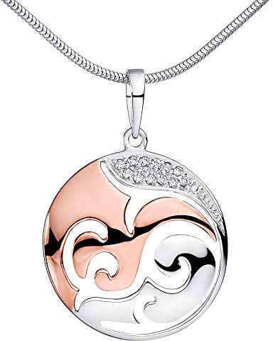MATERIA Runder Kettenanhänger rosegold Damen - 925 Silber Anhänger mit Kette Zirkonia groß vergoldet KA-455-Rose_K22-50