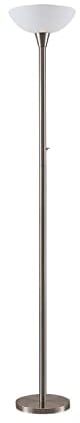 Lindby Stehlampe/Deckenfluter Metall Glas, Standleuchte Nickel satiniert Stehleuchte 1 flammig E27 Fassung max. 60W ohne Leuchtmittel