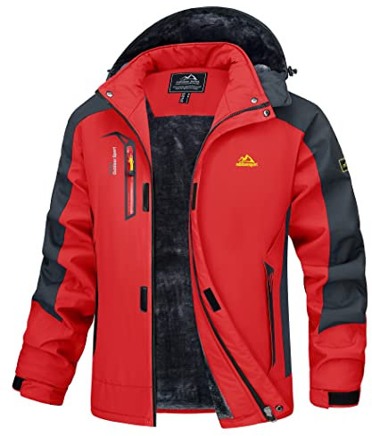 MAGCOMSEN Ski Jacke Herren Wasserabweisend Outdoorjacke Warm Winterjacke Snowboardjacke Softshell Fleecejacke Wasserdicht Trekkingjacke für Camping Ski Sport Rot M
