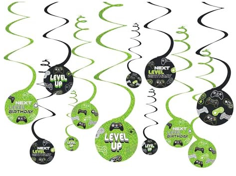 Amscan 672948-55 - Level Up Gamers Kids Birthday Party Hanging Swirls Decorations - 12 Pack