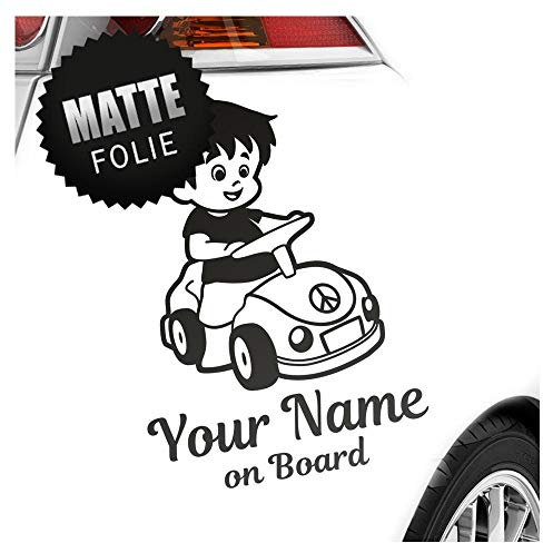 Kiwistar - Babyaufkleber - Mattschwarz - Junge Auto Sticker - mit Wunschtext individuell personalisiert + Baby on Board 15cm - für Auto, Motorrad, Tuning - Aufkleber selbst gestalten