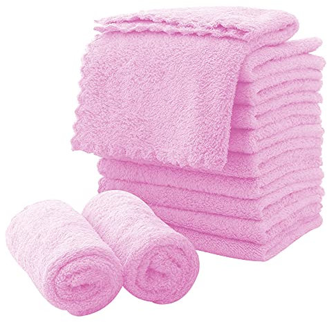 Lot de 12 gants de toilette en microfibre à séchage rapide – Lingettes démaquillantes douces de qualité supérieure – Framboise glacée