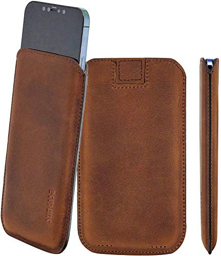 Suncase Original Leder Etui kompatibel mit iPhone 13 (6.1) Hülle Tasche Ultra Slim Ledertasche Schutzhülle Case (mit Rückzuglasche) in antik Coffee