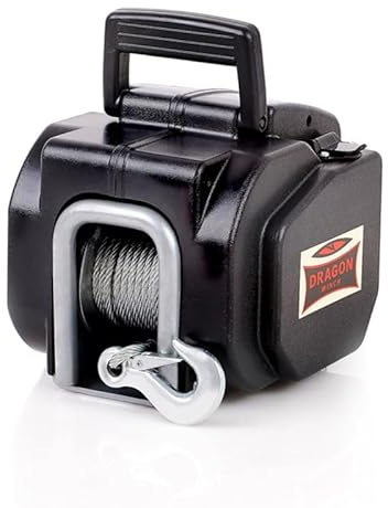 DRAGON WINCH - Elektrische Seilwinde Tragbare 12V 3500 lbs (1587 kg) mit Stahlseil 10m für Pflüge, Quads, ATV, UTV, Boote mit kabelgebundener Fernsteuerung + Winde Zubehör