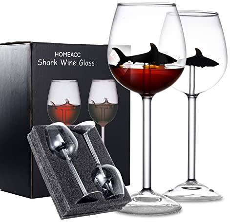 Hai-Weingläser, 2er-Set - Kristallstielglas mit schwarzem Hai innen - Bestes Geschenk für Hochzeit, Jahrestag oder Geburtstagsfeier