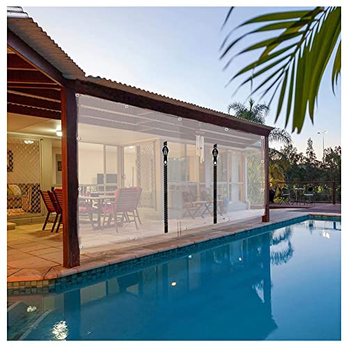 BDSHL 600 g/m² strapazierfähiger Pergola-Regenvorhang mit Reißverschluss, wasserdicht mit Ösen, transparente PVC-Plane, 0,5 mm dick, 60 Größen (Color : Clear, Size : 1x1m/3.3x3ft)